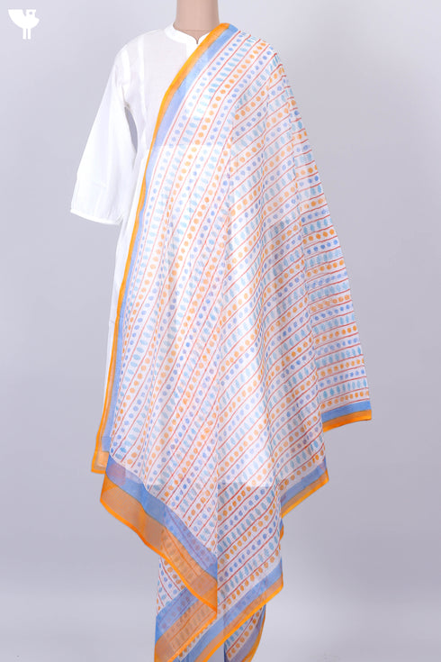 Kota Doria Dupatta in Graphic Block Print